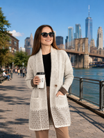 Load image into Gallery viewer, Women 's Sweater Cardigan in Beige with Plaid Print , Open Front
