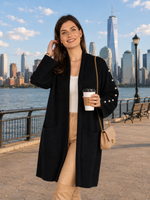 Load image into Gallery viewer, Poncho Cardigan in Black with Beads on the Sleeves