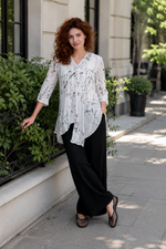 Load image into Gallery viewer, Women 3/4 sleeves V Neck Tunic in White with Black Prints