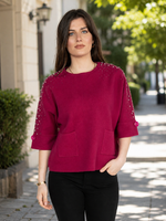 Load image into Gallery viewer, Women Sweater in Pink , 3/4 Sleeves with Sparking Rhinestones and Pears