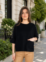 Load image into Gallery viewer, Women Sweater in Black , 3/4 Sleeves with Sparking Rhinestones and Pears