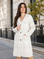 Load image into Gallery viewer, Long Coat in Cream with Plaid Print