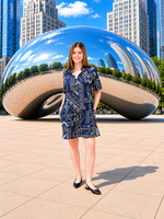 Load image into Gallery viewer, Women Navy Printed Shirt Dress - Short Sleeves Stylish Dress for Everyday Wear