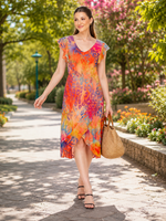 Load image into Gallery viewer, Multicolour, Flutter Sleeves, V Neck Dress For Womens
