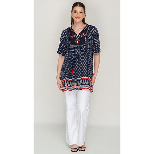 Navy Print Tunic Dress Lace Zip - S main image 0
