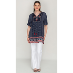 Load image into Gallery viewer, Sleeve Less Navy Blue Printed Tunic Dress For Women