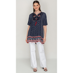 Load image into Gallery viewer, Sleeve Less Navy Blue Printed Tunic Dress For Women