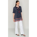Load image into Gallery viewer, Sleeve Less Navy Blue Printed Tunic Dress For Women