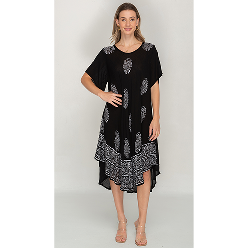 Short Sleeves Black Printed Umbrella Dress for Women