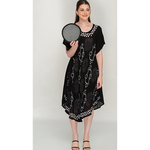 Load image into Gallery viewer, Black Printed Umbrella Dress with Short Sleeves for Women - Nikky Apparels