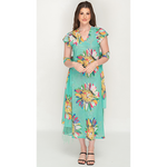 Load image into Gallery viewer, Sleeve Less Semi Long Green Floral Print 2 in 1 Reversible Dress For Women