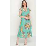 Load image into Gallery viewer, Sleeve Less Semi Long Green Floral Print 2 in 1 Reversible Dress For Women