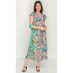 Load image into Gallery viewer, Sleeve Less Semi Long Green Floral Print 2 in 1 Reversible Dress For Women
