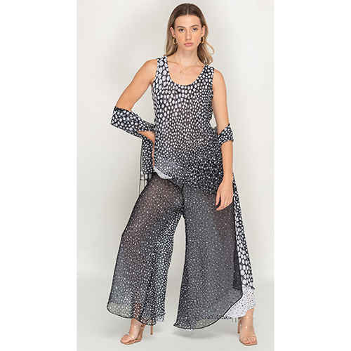 Sleeve Less Ball Printed Black and White Reversible Pant Set For Women