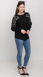 Load image into Gallery viewer, Sweater with Sequin on Shoulder in Black