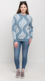 Load image into Gallery viewer, Sweater in Blue and White Feather Printed