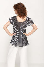 Load image into Gallery viewer, Cap Sleeves Black & White Dot Printed 2 in 1 Reversible Top For Women