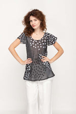 Load image into Gallery viewer, Cap Sleeves Black & White Dot Printed 2 in 1 Reversible Top For Women