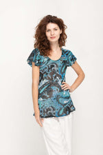 Load image into Gallery viewer, Cap Sleeves Animal Printed in Blue 2 in 1 Reversible Top For Women