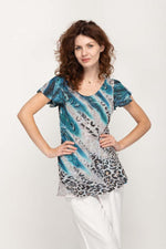 Load image into Gallery viewer, Cap Sleeves Animal Printed in Blue 2 in 1 Reversible Top For Women