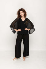 Load image into Gallery viewer, Wide Sleeves Black Top with golden decorating sequins For Women