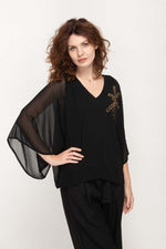 Load image into Gallery viewer, Wide Sleeves Black Top with golden decorating sequins For Women