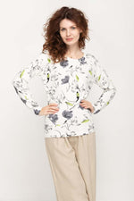Load image into Gallery viewer, Women's Cream with Grey Prints Full Sleeve , Crew Neck Knit Top