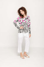 Load image into Gallery viewer, Women's Pink & Black Floral Prints Full Sleeve , Crew Neck Knit Top