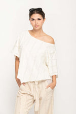 Load image into Gallery viewer, Women Casual Top in Cream, Crew Neck with V- Shaped Hem