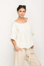 Load image into Gallery viewer, Women Casual Top in Cream, Crew Neck with V- Shaped Hem