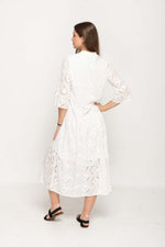 Load image into Gallery viewer, Women 's Casual Cotton Embroidery Dress in White , V- Neckline with 3/4 Sleeves