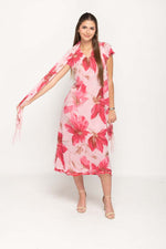 Load image into Gallery viewer, Cap Sleeve Pink Floral Printed 2 in 1 Reversible Long Dress For Women
