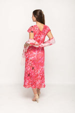 Load image into Gallery viewer, Cap Sleeve Pink Floral Printed 2 in 1 Reversible Long Dress For Women