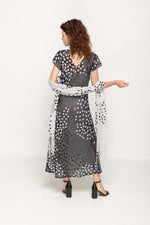 Load image into Gallery viewer, Cap Sleeve Black & White Dot Printed 2 in 1 Reversible Long Dress For Women