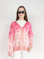 Load image into Gallery viewer, Women Cardigan Sweater in Pink Plaid Print