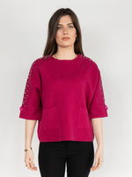 Load image into Gallery viewer, Women Sweater in Pink , 3/4 Sleeves with Sparking Rhinestones and Pears