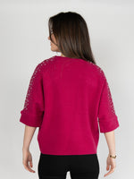 Load image into Gallery viewer, Women Sweater in Pink , 3/4 Sleeves with Sparking Rhinestones and Pears
