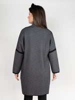 Load image into Gallery viewer, Women Sweater Long Jacket in Heathered Grey & Black, Open Front with Lapel Collar
