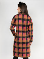 Load image into Gallery viewer, Long Coat in Brown and Pink Black Plaid Print