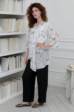 Load image into Gallery viewer, Women 3/4 sleeves V Neck Tunic in White with Black Prints