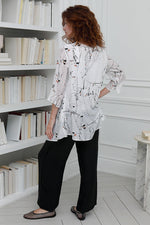 Load image into Gallery viewer, Women 3/4 sleeves V Neck Tunic in White with Black Prints