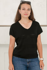 Load image into Gallery viewer, Women Cap Sleeves V- Neck Knitted Top in Black