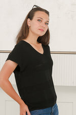Load image into Gallery viewer, Women Cap Sleeves V- Neck Knitted Top in Black