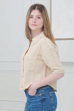 Load image into Gallery viewer, Women Casual Short Sleeves Crop Shirt in Beige