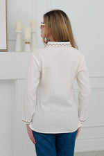 Load image into Gallery viewer, Women's Cotton Shirt , with Tonal Embroidery In Beige