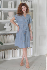 Load image into Gallery viewer, Women Short Sleeves ,V Neck Dress in Baby Blue