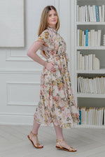 Load image into Gallery viewer, Flared Short Sleeves Apricot Floral Printed Dress
