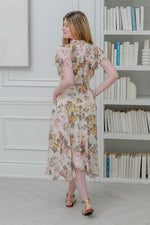 Load image into Gallery viewer, Flared Short Sleeves Apricot Floral Printed Dress