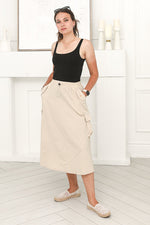 Load image into Gallery viewer, Women One Size Cargo Skirt in Beige