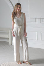 Load image into Gallery viewer, Women Sleeveless V-Neck Jumper Suit in Beige